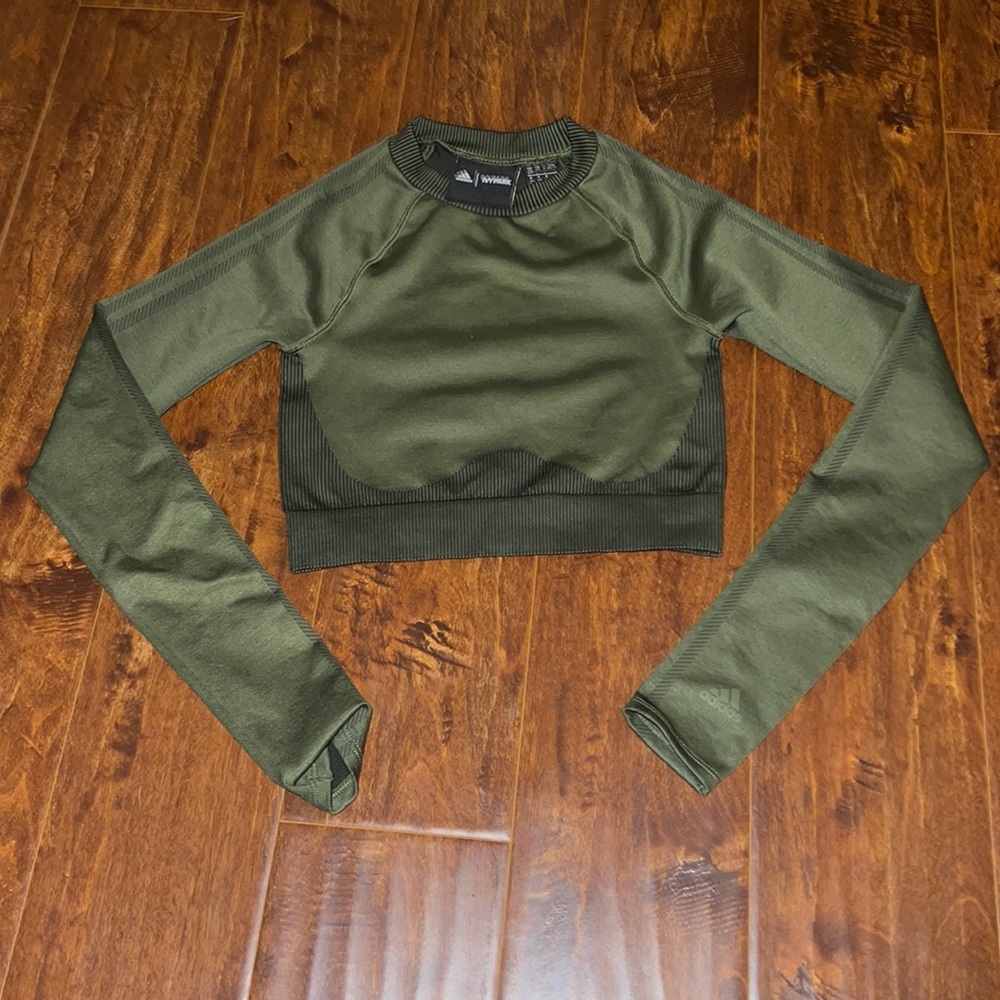 Adidas X Ivy Park Olive Green Long Sleeve Crop Top Size XS
